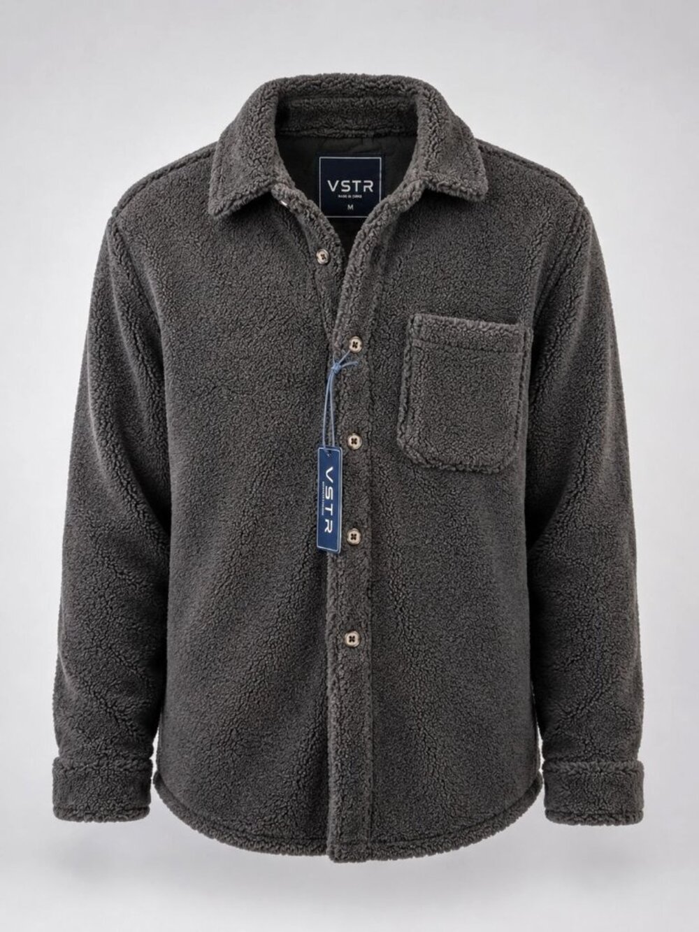 VSTR Men’s Medium Jacket Brown Sherpa Fleece Button-Down Shirt Shacket - NWT